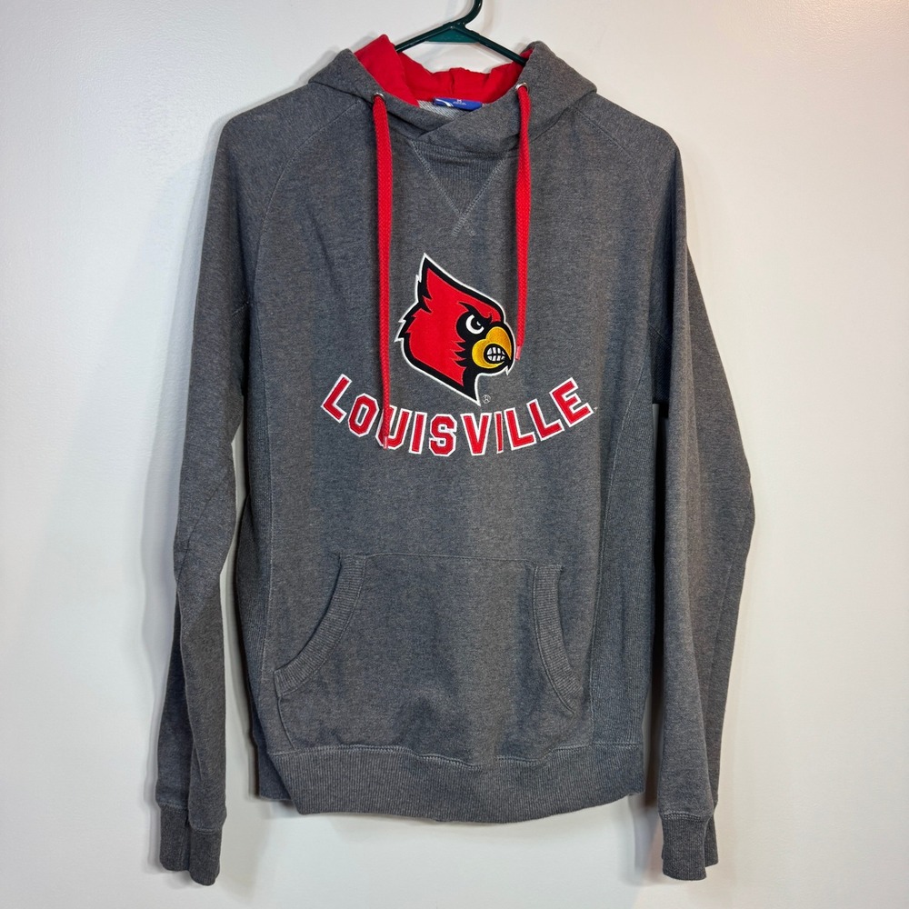 Champion‎ Louisville Cardinals Hooded Sweatshirt Gray Cardinal Logo Women's M